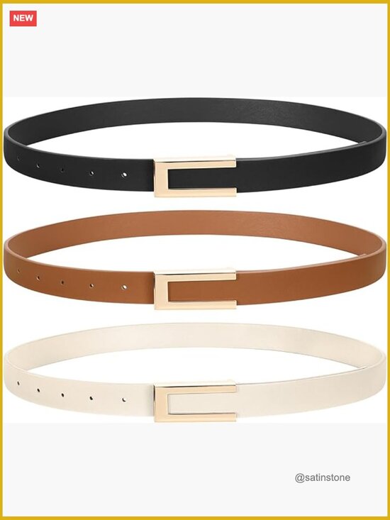 3 Pack Skinny Leather Belts with Alloy Buckle, 0.9\